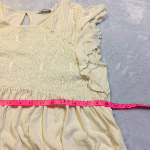 Lucky Brand Blouse Top Sz L Womans Ivory Cream Linen Knit Embroidered Lace Boho - Picture 14 of 16